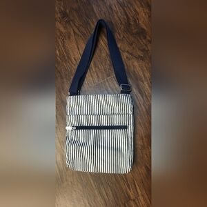 Thirty-One Navy Pinstripe Organizing Crossbody | Coastal Grandmother Clean Girl